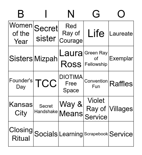 Beta Sigma Phi Of Tampa Bingo Card