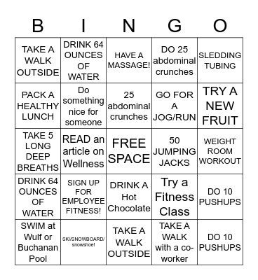 EPRD EMPLOYEE FITNESS CHALLENGE! Bingo Card