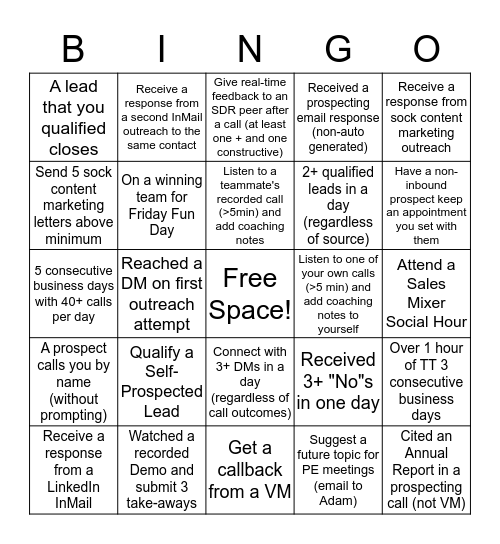 Sharpen SDR BINGO Card