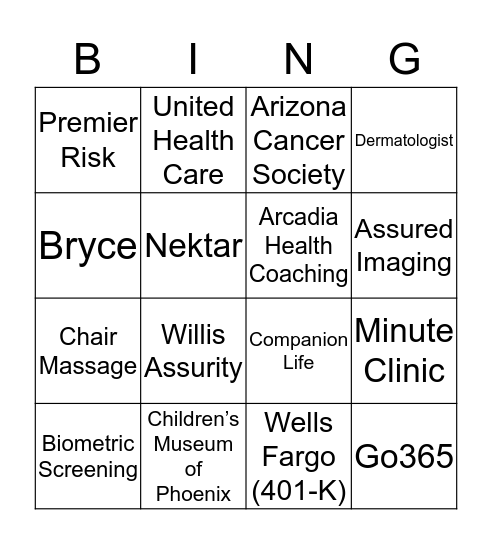 2018 Caliente Health Fair Bingo Card