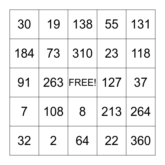 Place Value Bingo Card