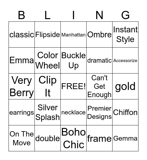 BLINGO! Bingo Card