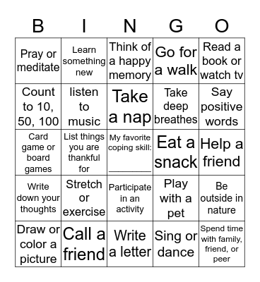 COPING SKILLS Bingo Card