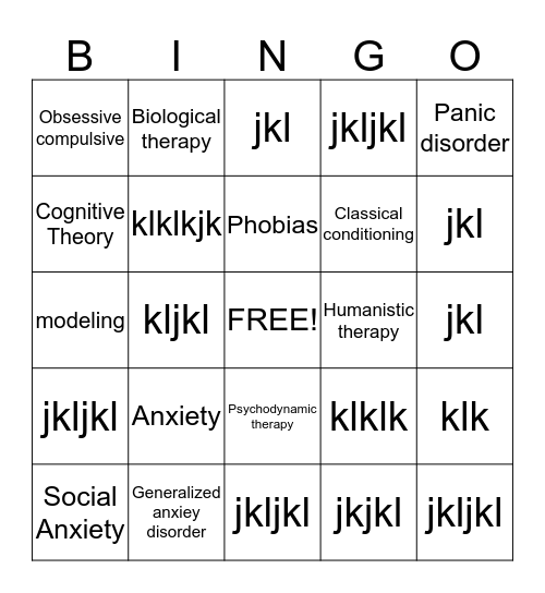 ANXIETY!!!!!!!!! Bingo Card