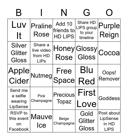 LipSense Bingo Card