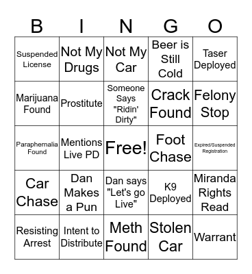 Live PD Bingo Card