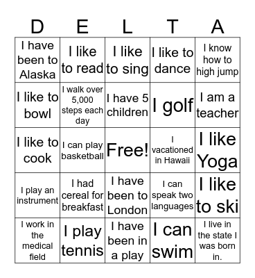 Getting To Know You! Bingo Card