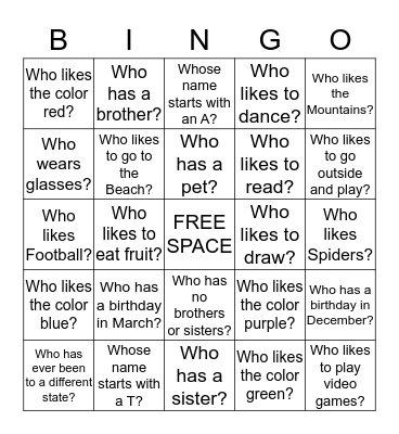 Getting To Know You Bingo Card