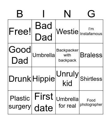 Bondi Beach Bingo Card