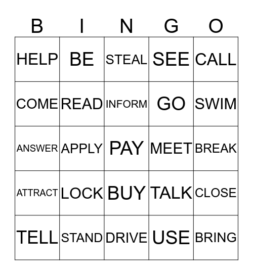 VERB & VERB 2 Bingo Card