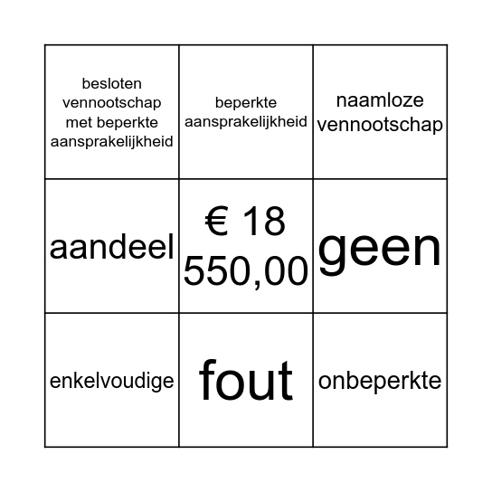 Ondernemingsvormen Bingo Card