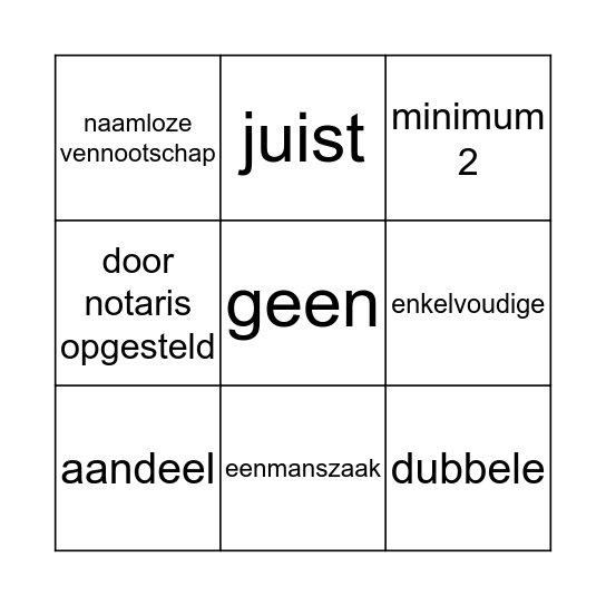 Ondernemingsvormen Bingo Card