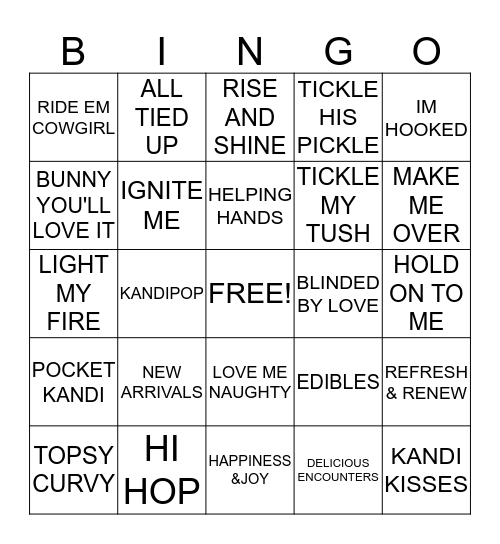 BEDROOM KANDI BY SAPRINA Bingo Card