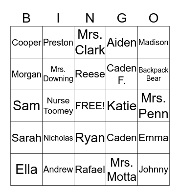 Names Bingo Card