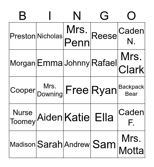 Names Bingo Card