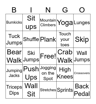 Fitness Bingo Card