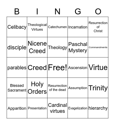 Faith Formation Vocabulary Bingo Card