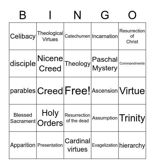 Faith Formation Vocabulary Bingo Card