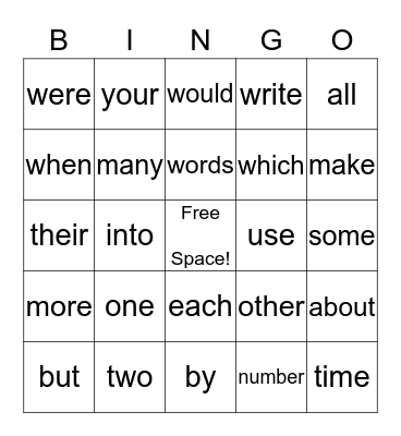 Unit 1 Sight Word BINGO Card