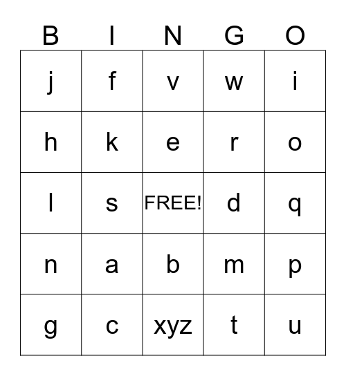 ABC Bingo Card