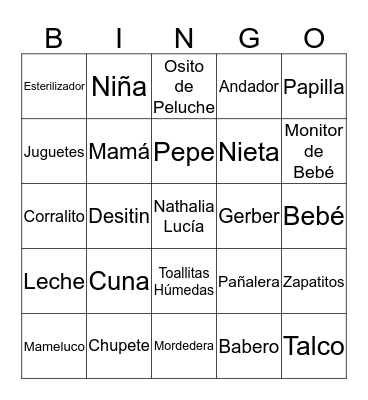 Baby Shower Bingo Card