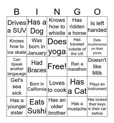 Trunk Club Holiday Party Human Bingo Card