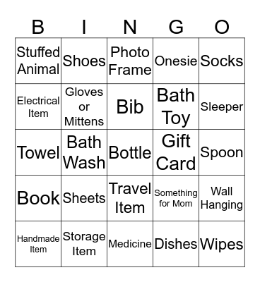 Baby Shower Bingo Card