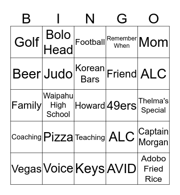 There's something about Howard Bingo Card