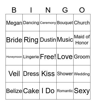 Megan's Bridal Shower 2018 Bingo Card