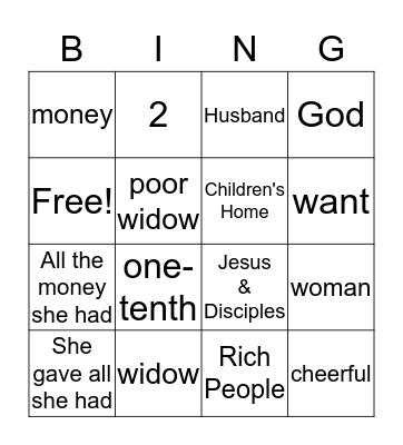 The Widow's Mite Bingo Card