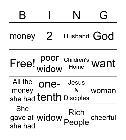 The Widow's Mite Bingo Card