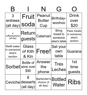 Pampas Bingo Card