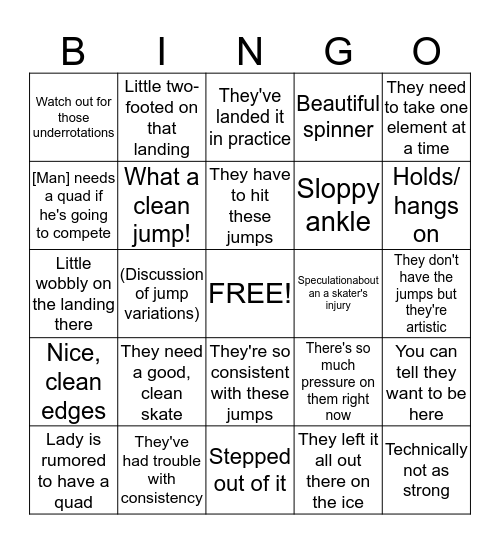 Figure Skating Commentary Bingo Card