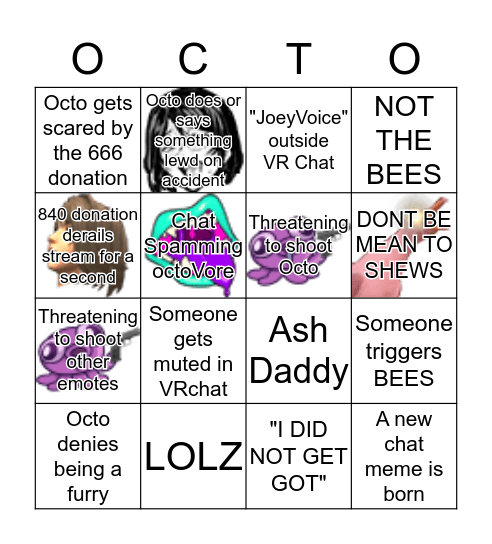 Octopimp Stream Bingo Card