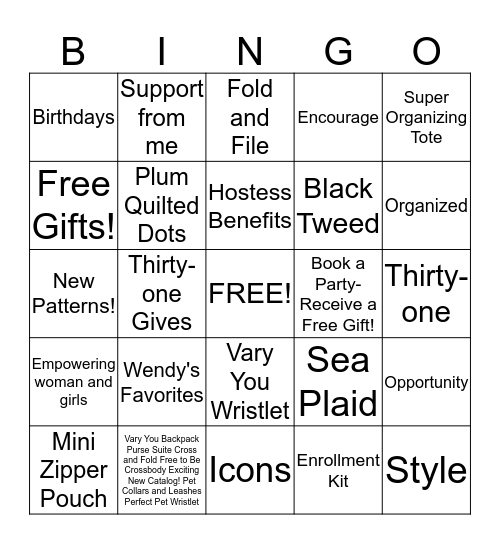 Thirty-One! Bingo Card