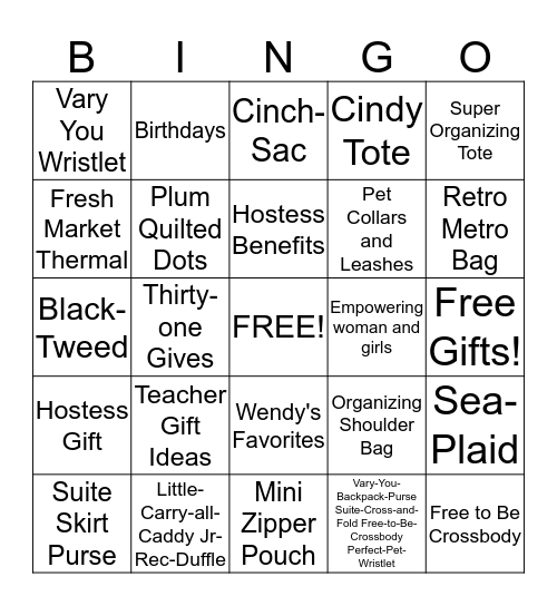 Thirty-One! Bingo Card