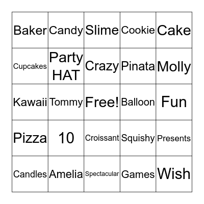 Birthday Bash Fun Bingo Card