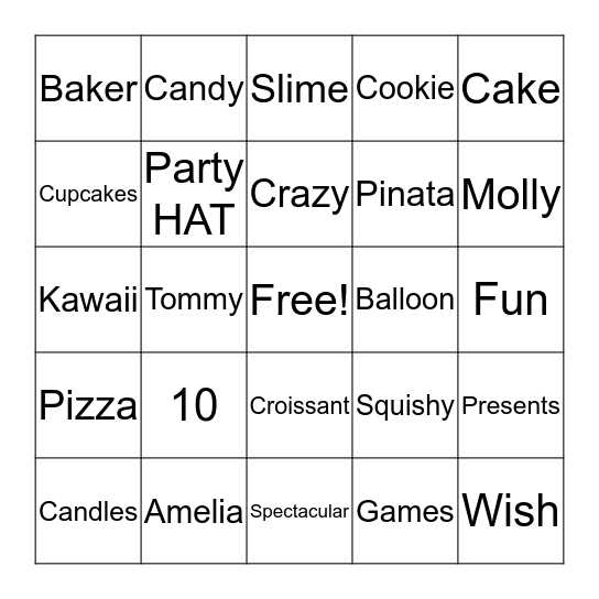 Birthday Bash Fun Bingo Card