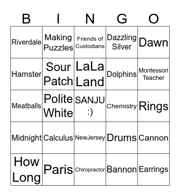 HOW WELL DO YOU KNOW SANJANA?? Bingo Card