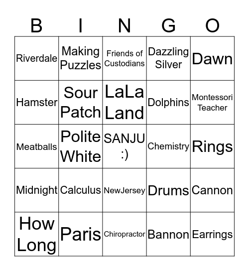 HOW WELL DO YOU KNOW SANJANA?? Bingo Card