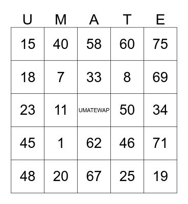 UMATE WAP.INFO Bingo Card