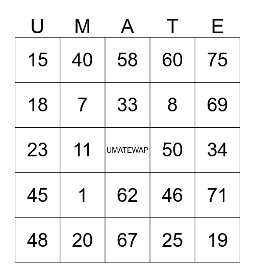 UMATE WAP.INFO Bingo Card