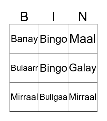 Gamilaraay numbers Bingo Card
