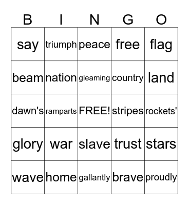 Star Spangled Banner Bingo Card