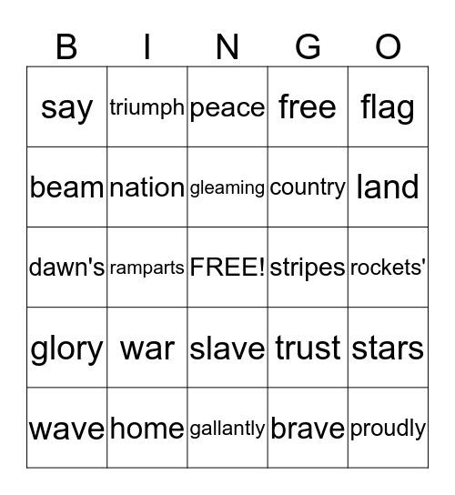 Star Spangled Banner Bingo Card