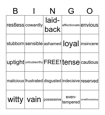 Adjectives (people) Bingo Card