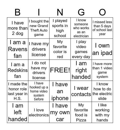 EST Bingo Card