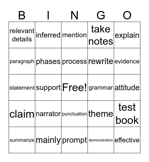 ELPAC Practice Test Words 3-6th Bingo Card