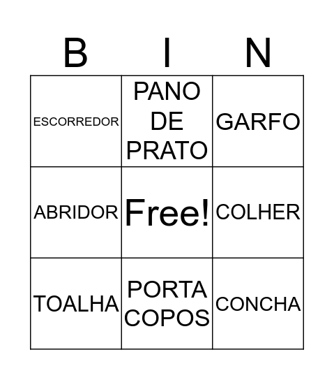 BINGO CHÁ DE CASA NOVA Bingo Card