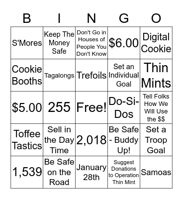 Girl Scouts Cookie Bingo Card